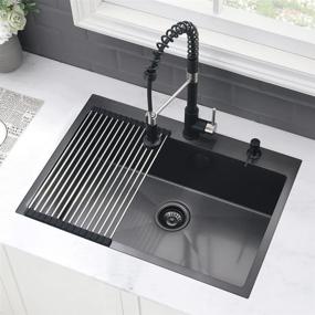 img 1 attached to VASOYO Black Stainless Steel Kitchen Sink - 25X22 Inch Topmount Drop In Sink With 16 Gauge Deep Single Bowl And Cutting Board Included