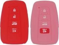 🔑 lemsa 2pcs 4 buttons key fob rubber cover - compatible with toyota camry c-hr prius rav4 avalon corolla - silicone protector bag holder - hyq14fbc - red pink логотип