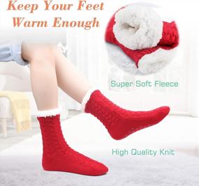 img 3 attached to LIBWYS 2 Pairs Women Fleece Lined Socks Cozy Winter Slipper Socks With Gripper Gray And Red, 6.5-8.5