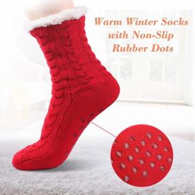 img 1 attached to LIBWYS 2 Pairs Women Fleece Lined Socks Cozy Winter Slipper Socks With Gripper Gray And Red, 6.5-8.5