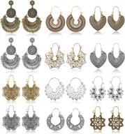 12 pairs vintage mandala flower earrings for women - boho retro tribal jewelry set logo