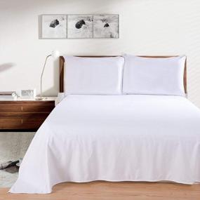 img 3 attached to Breathable Oversized 100% Egyptian Cotton Flat Bed Sheet, Easy to Wash, 600 Thread Count - 132 Inches x 110 Inches, White Solid