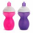 set of two munchkin click lock flip straw cups in pink and purple, 9oz each logo