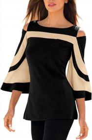 img 4 attached to Стильная и шикарная: лоскутная блуза с открытыми плечами Litetao для женщин