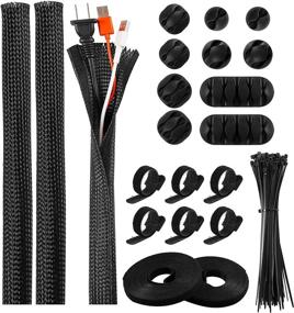 img 4 attached to 134-Piece Cable Management Kit: Self-Adhesive Cable Clips, Cable Ties, and Sleeve Cover with Velcro - Fastening Wire Ties for Car, PC, Computer, TV, Office, and Home