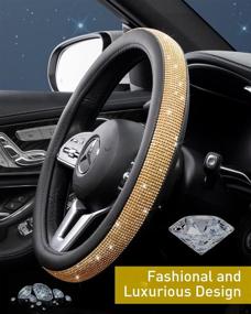 img 2 attached to VHOB Diamond Steering Wheel Cover: Bling Rhinestone Protector for Women, 15 Inch Anti-Slip Car Wheel Cover in Black and Gold