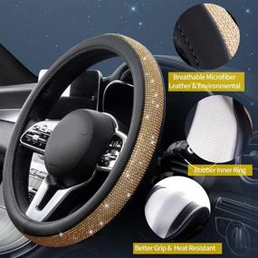 img 1 attached to VHOB Diamond Steering Wheel Cover: Bling Rhinestone Protector for Women, 15 Inch Anti-Slip Car Wheel Cover in Black and Gold