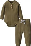 newborn baby boy girl clothes ribbed cotton long sleeve romper and pants outfits set logo