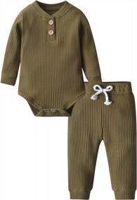 img 4 attached to Newborn Baby Boy Girl Clothes Ribbed Cotton Long Sleeve Romper And Pants Outfits Set