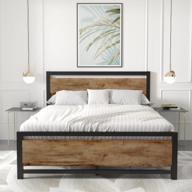 rustic metal bed frame with wooden headboard and footboard, ideal for full mattresses with under bed storage support logo