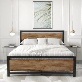 img 2 attached to Деревенский металлический каркас кровати с деревянным изголовьем и изножьем, идеально подходит для полных матрасов с поддержкой для хранения под кроватью