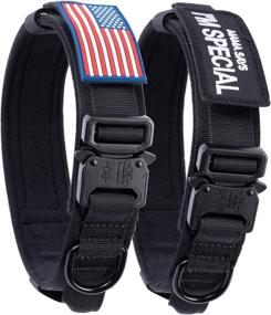 img 4 attached to 🐾 Tactical Dog Collar with USA Flag - Military-Grade Thick Dog Collar with Handle - Heavy-Duty K9 Collar Adjustable Metal Buckle for Medium Large Dogs, Chew-Proof Design, 2 Patches Included