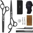 premium hair cutting scissors set with thinning scissors - black professional hairdressing shears set for texturizing and barbering at salon, home or pro use logo