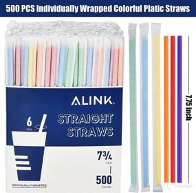 img 3 attached to 🍹 ALINK 500-Pack Assorted Colored Plastic Disposable Drinking Straws - Individually Wrapped Straight Party Straws (7.75" x 0.23") - Wide Range of Colors