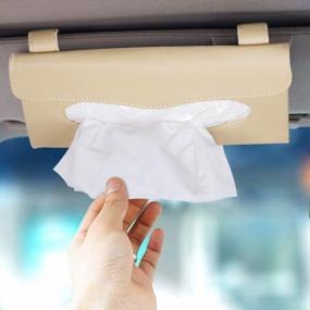 img 3 attached to Car Tissue Holder 2-Pack - Sun Visor Napkin Box PU Leather Backseat Purse Case For Car (Black, Beige)