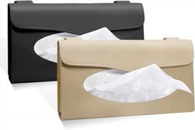 img 4 attached to Car Tissue Holder 2-Pack - Sun Visor Napkin Box PU Leather Backseat Purse Case For Car (Black, Beige)