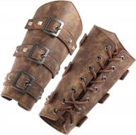 medieval style adults arm guards - hzman faux leather buckle bracers - one size fits all - leather armband pair logo