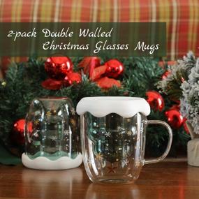img 3 attached to 2 Pack Christmas Tree Double Walled Glass Mugs With Snowflake Lid - Hot Cocoa, Ice Water, Soda & Coffee Cups - Perfect Gift For Family & Friends.
