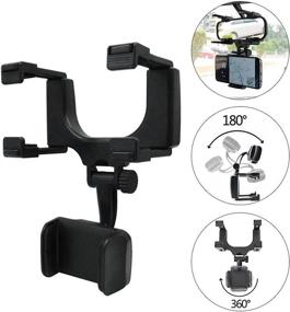 img 3 attached to 📱 Black 360° Rotating Retractable Rear View Mirror Phone Holder for Car Mount - Mobile Phone Stand and GPS Holder, Adjustable Cradle for Cell Phone in Automobile