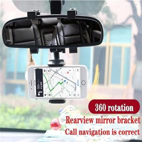 img 2 attached to 📱 Black 360° Rotating Retractable Rear View Mirror Phone Holder for Car Mount - Mobile Phone Stand and GPS Holder, Adjustable Cradle for Cell Phone in Automobile