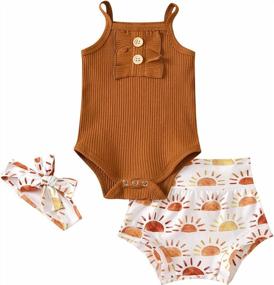 img 4 attached to 3Pcs Newborn Baby Girls Cotton Sleeveless Romper Jumpsuit Bodysuit Shorts + Headband Outfit Set