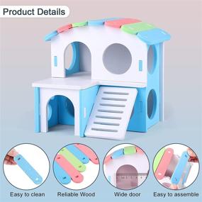 img 2 attached to 🐹 8-Piece Tiibot Fun Hamster Toys Set – DIY Wooden Gerbil Hideout with Swing, Seesaw, Rainbow Villa, Bear's Nest, Fitness Circle, Arch Bridge, Bell Roller, and Snail House – Ideal for Small Animal Sport Exercises – Blue