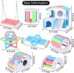 img 3 attached to 🐹 8-Piece Tiibot Fun Hamster Toys Set – DIY Wooden Gerbil Hideout with Swing, Seesaw, Rainbow Villa, Bear's Nest, Fitness Circle, Arch Bridge, Bell Roller, and Snail House – Ideal for Small Animal Sport Exercises – Blue