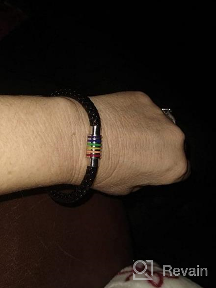img 1 attached to Nanafast Rainbow LGBT Pride Handmade Braided Bracelet - Titanium Stainless Steel Magnet, PU Leather Weave Plaited Jewelry review by Jarrett Francis