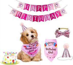 img 4 attached to Girl Dog Birthday Bandana Hat & Banner Outfit Costume Party Supplies - 4 Pcs Puppy Pink