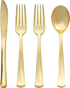 img 4 attached to Premium Gold Plastic Silverware Set for Parties - 160 Pcs Disposable Cutlery Kit with 80 Gold Forks, 40 Gold Spoons, 40 Gold Knives