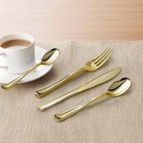 img 1 attached to Premium Gold Plastic Silverware Set for Parties - 160 Pcs Disposable Cutlery Kit with 80 Gold Forks, 40 Gold Spoons, 40 Gold Knives