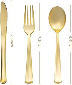 img 3 attached to Premium Gold Plastic Silverware Set for Parties - 160 Pcs Disposable Cutlery Kit with 80 Gold Forks, 40 Gold Spoons, 40 Gold Knives