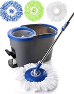 simpli-magic 79229 spin mop bundle with 3 mop heads - regular size, blue/grey logo