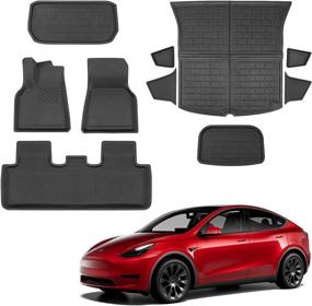 img 4 attached to 🚗 BASENOR Tesla Model Y Floor Mats All-Weather 3D Full Set Liners | Anti-Slip & Waterproof Frunk & Trunk Mat Accessories | Compatible with 5 Seat Model Y | 10PCS