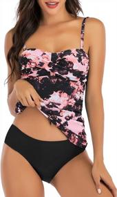 img 4 attached to Women'S Twist Front Bandeau Tankini Set: Ruched Tummy Control, Mid Waist Briefs - Shuangyu