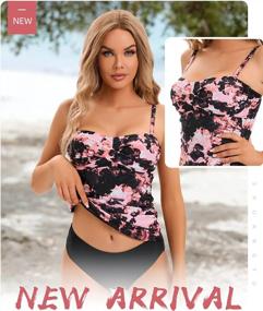 img 2 attached to Women'S Twist Front Bandeau Tankini Set: Ruched Tummy Control, Mid Waist Briefs - Shuangyu
