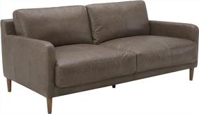 img 4 attached to 72" Gray Leather Sofa Couch W/ Wood Feet - Amazon Brand Rivet Modern Deep