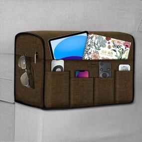img 4 attached to Joywell Sofa Armrest Covers With 6 Pockets - Anti-Slip And Durable Slipcover Set Of 2 For Remote Control, Phone, IPad, Recliner Arm Protector For Pets In Chocolate