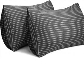 img 4 attached to Luxurious Lirex 2 Pack Pillowcases In 100% Cotton, 400 Thread For Breathable Comfort - Grey Stripe Queen Size, 20X30 Inch