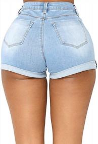 img 2 attached to Женские эластичные джинсовые шорты для юниоров, летние повседневные джинсы, улучшающие фигуру, короткая стрижка