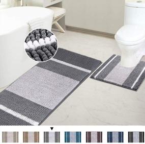 img 2 attached to H.VERSAILTEX Bath Rug Set 2 Piece For Bathroom Bath Mats Non Slip Bouncy Chenille Ombre Dyeing Bath Rug Runner And Contour, Water Absorbent Striped Shag (47" X 17" Plus 20" X 20" U, Grey)