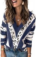 stylish women's color block striped knitted sweater - v-neck pullover, long sleeve (s-2xl) by elapsy logo