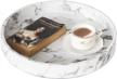 hofferruffer pu leather round serving tray, decorative serving tray, coffee tray, ottoman tray for home or office, diameter 14.6-inch, top nocth marble white faux leather logo