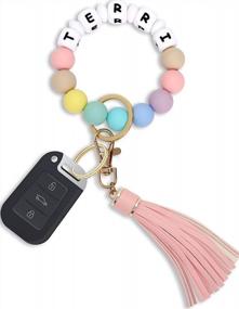 img 4 attached to Stay Stylish And Organized With Ausbay'S Silicone Beaded Keychain Bracelet For Women (Macaron)