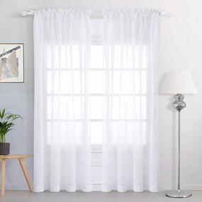 img 4 attached to Freshen Up Your Space With WONTEX Faux Linen White Sheer Curtains - Elegant Semi Sheer Voile For Living Room And Bedroom - Set Of 2 Panels, 55 X 84 Inches Each