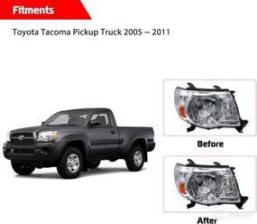 img 1 attached to 🚘 Toyota Tacoma Pickup Truck 2005-2011 Headlight Assembly Replacement with Chrome Housing & Amber Reflector - Clear Lens - Part Number 81150-04163 81110-04163 GTYTC05-A2