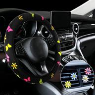 🌸 cute flower steering wheel cover with 4-piece butterfly car air vent clips – fun car decorations for girls логотип