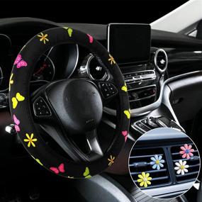 img 4 attached to 🌸 Cute Flower Steering Wheel Cover with 4-Piece Butterfly Car Air Vent Clips – Fun Car Decorations for Girls