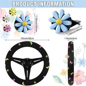 img 3 attached to 🌸 Cute Flower Steering Wheel Cover with 4-Piece Butterfly Car Air Vent Clips – Fun Car Decorations for Girls