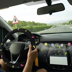 img 1 attached to 🌸 Cute Flower Steering Wheel Cover with 4-Piece Butterfly Car Air Vent Clips – Fun Car Decorations for Girls